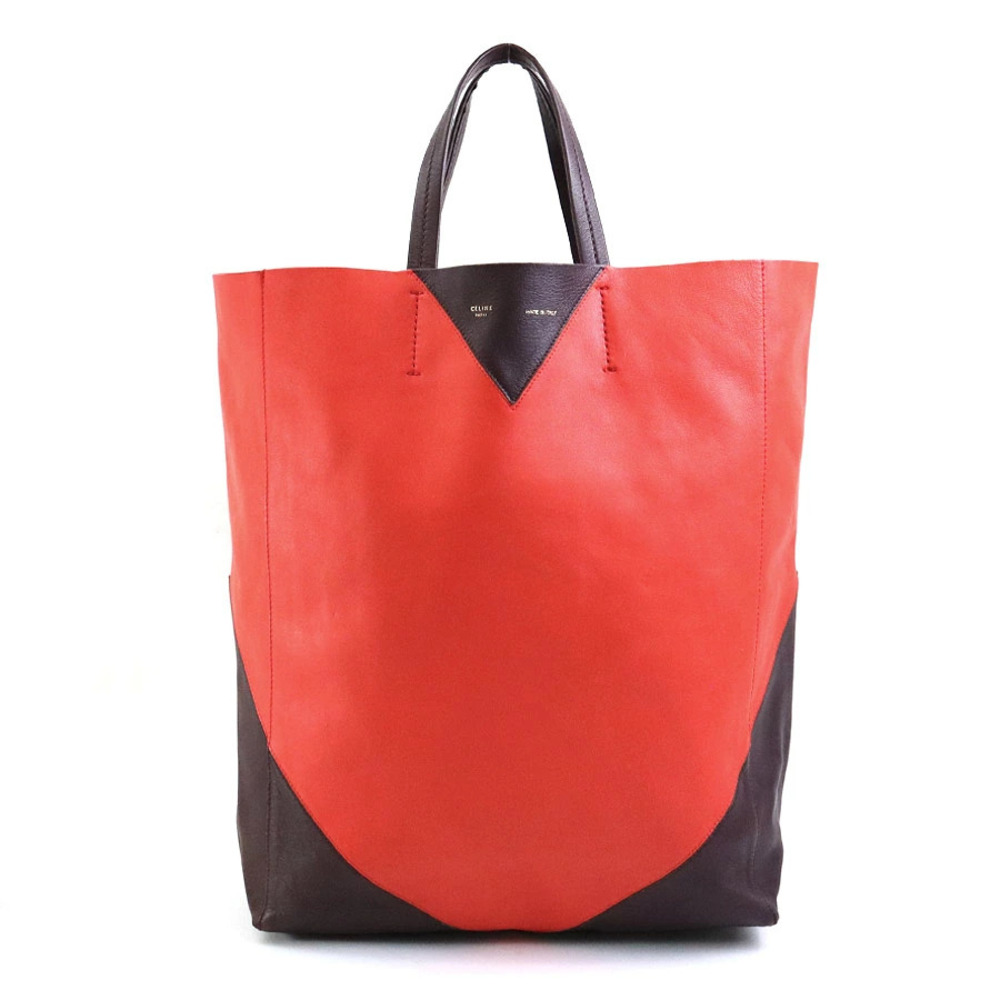 Celine Handbag Tote Bag Horizontal Cabas Leather Red Brown